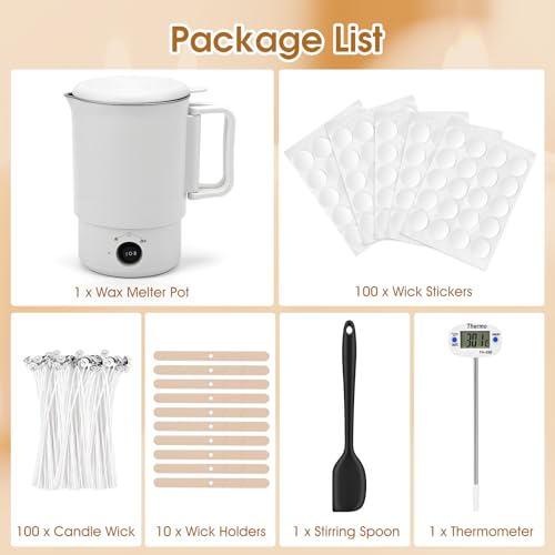 HISUEKIG Wax Melter Electric Candle 800 ml 600 W, Candle Making Kit Melter Wax Candle for Candle Making with 100 Wicks, Thermometer Candle, Mixing Spoon