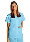 Adar Uniforms Discounted Comfy Snap Front V-Neck Short Sleeve Double Pocket Scrub Top - 604 - Powder Blue - L