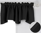 Deconovo Solid Color Rod Pocket Blackout Curtains Short Curtains Scalloped Valance for Bedroom 42 X 18 Inch Black 1 Drape