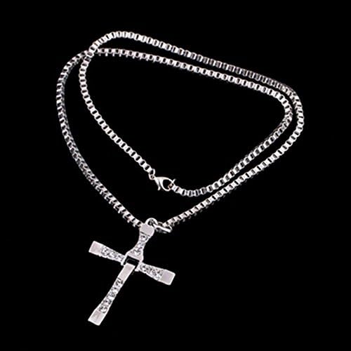The Fast And The Furious Dominic Toretto Vin New Movie Jewelry Classic Rhinestone Pendant Sliver Cross Necklaces Men 2016 (silver)
