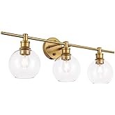 Living District Collier Industrial Mid-Century Modern 3 Light Entryway and Bathroom Wall Sconce in Brass and Clear Glass