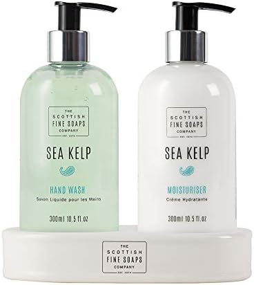 Scottish Fine Soaps Sea Kelp Hand Care Set (Hand Wash, Lotion & Ceramic Bottle Stand)
