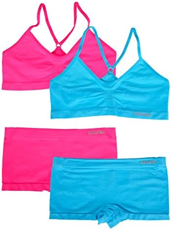 RBX Big Girl's 2 Pack Seamless Bra and Boyshorts Combo Set (Pink/Blue, S)
