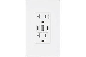 Amerisense GaN 30W 6Amp 3-Port USB Wall Outlet, 20 Amp Tamper-Resistant Receptacle with 2 USB Type C & 1 Type A Port, USB Charger for iPhone/iPad/Samsung/LG/HTC, UL Listed - 1 Pack