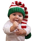 Melondipity Christmas Elf Crochet Baby Hat - Red, White, Green Beanie Stocking Cap
