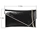 b.m.c BMC Fashionably Chic Noir Black Faux Leather Gold Metal Accent Envelope Style Statement Clutch