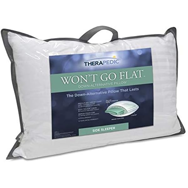 Amazon Com Therapedic Won T Go Flat Down Alternative Pillow Standard Queen Side Sleepers Home Kitchen