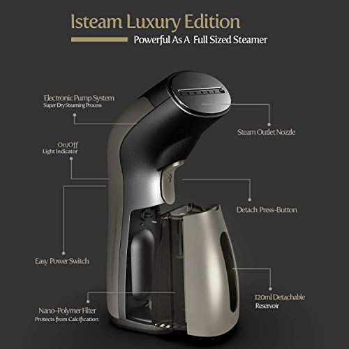 Steamer for Clothes [Luxury Edition] Powerful Dry Steam. Multi-Task: Fabric Wrinkle Remover- Clean- Refresh. Handheld Clothing Accessory. for All Kind of Garments. Home/Travel [MS208 Gold] - 220V - Thumbnail 4