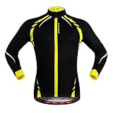 Anhvuu Thermal Fleece Cycling Jersey Shirt Casual Jacket Long Sleeve Black Yellow Size L