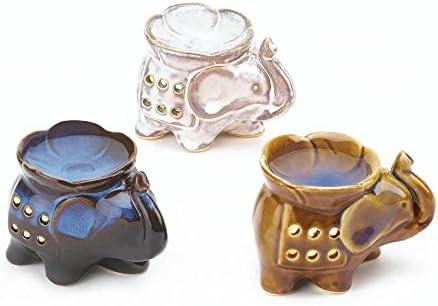 Set of 3 Elephant Oil Warmers in Assorted Colors of Blue, White, Brown