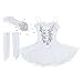 TiaoBug Kids Girl Sequins Beads Ballet Dance Tutu Dress Leotard Performance Swan Ballerina Costume with Gloves Hair Clip Set White 10-12