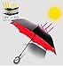 HeeBin Fashion Straight Rod Double Layer Inverted Umbrella With C-Shaped Hands Free Handle (2.Black)