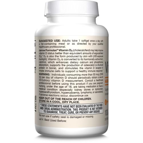 Jarrow Formulas Vitamin D3 125 mcg (5000 IU) 100 Servings (Softgels