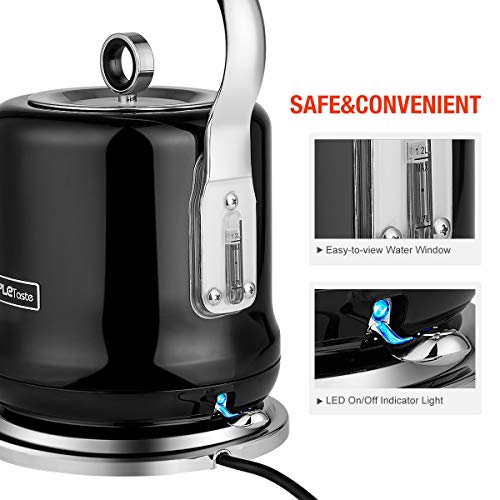 SimpleTaste Stainless Steel Electric Kettle 1.2L Fast Heating Water Boiler with Auto-off and Boil-dry Protection, Stylish Easy-to-clean Coffee and Tea Pot, 1500 Watts, Black
