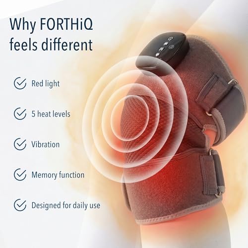 FORTHiQ RED+ Knee Massager with Heat and Red Light Therapy, Knee Brace with 5 Intensity Levels, 52 Red & Infrared Lights, Cordless, Adjustable for Knees, Elbows & Shoulders, Gift for Men & Women