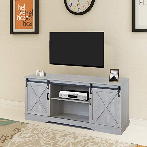 GHQME Sliding Barn Door Farmhouse TV Stand，58 Inch Storage Table，Wood