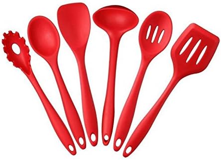 BHJM Silicone Cooking Set,6-Piece Heat Resistant Kitchen Utensils (red)