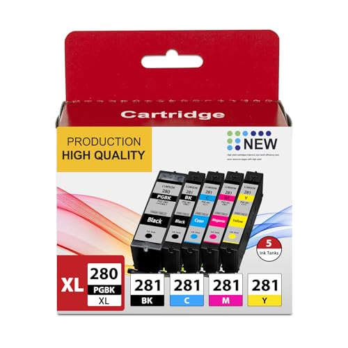 PGI-280XL/CLI-281XL Compatible Ink Cartridge Replacement for Canon Ink 280 and 281 Cartridge TR7520 TR8520 TR8500 TR8600 TR8620 TS6120 TS6220 TS9120 (5 Value Pack)