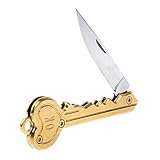 Foreveryang| Opening Tactical Folding Knife, Key Folding Knife KEY OK Printed Camping Outdoor Survival Pocket Knife Folding Blade Key Shaped Knife Gift Gold