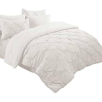Bedsure 8 Pieces Pinch Pleat Down Alternative Comforter Set Queen Size (88X88 inches) Ivory Bed in A Bag (Comforter, 2 Pillow Shams, Flat Sheet, Fitted Sheet, Bed Skirt, 2 Pillowcases)