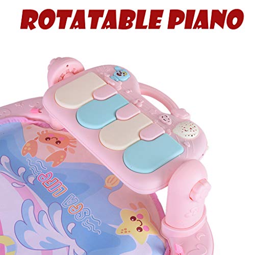 Cuekondy Baby Game Pad,Music Pedal Piano Fitness Toy Activity Gym Rack Blanket Crawling Mat Education Blanket Cartoon Animal Lay Sit Toys (Pink) - Thumbnail 5