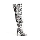 perixir Slouch Thigh High Boot Snake Skin Over The Knee Boots Sexy Super High Thin Heel Pleated Pointed Toe Botte Femme Talon