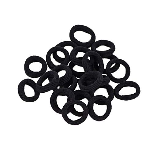 KWJOY Seamless 2.5cm in Diameter Elastic Cotton stretch Hair Ties Bands for Toddler Baby Girl Women VERY Thin & Fine Hair,Small Size Rubber Band Ponytail Holders(100pcs) (Black)