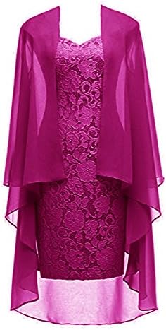 Ruiyuhong Fuchsia Short Lace Mother Of The Bride Dress With Jacket Formal Gowns Fuchsia US 16
