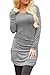 Pink Queen Women's Casual Long Sleeve Slim Ruched Tunic T-Shirt Dress M Grey