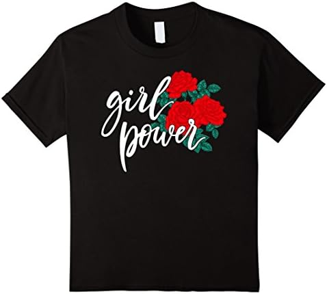 Kids "Girl Power" Red Roses T-Shirt 10 Black
