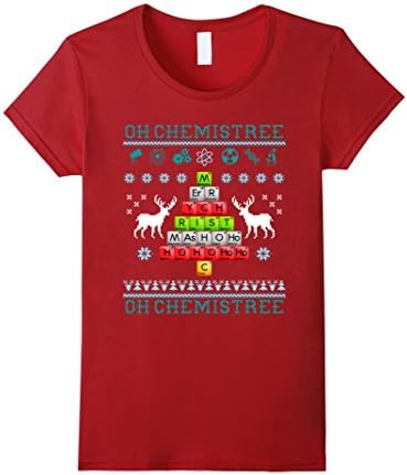 Womens Oh ugly sweater Chemistree, Periodic, Chemistry t shirt XL Cranberry