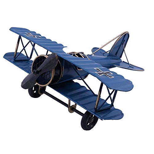 IUUWTMV Large Retro Iron Aircraft Vintage Airplane Model Metal Biplane (Blue)