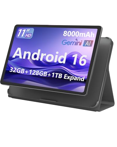 11-inch Android 16 Tablet, 32GB RAM + 128GB ROM (1TB Expand), T7280 Octa-Core 2.2GHz Processor, 90Hz FHD+ IPS Display, 8000mAh Battery, Gemini AI, Face ID, Dual Speakers, Fast Charging (Black)