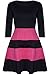 Oops Outlet Women's 3/4 Sleeve Blocks Striped Panel Flared Skater Dress