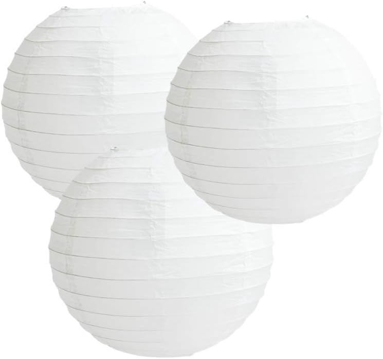 Matissa White Paper Lanterns Packs of 3 Round Paper Lanterns Lampshade Party Decorations (All White, 12" (30 Cm))
