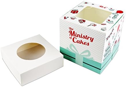 Individual Cupcake Pastry Bakery Boxes: Large Single Square Decorative Birthday Box for Cupcakes or Muffins with Inserts and Window in Lid - Bulk of 25 Paper Cardboard Container Treat Boxes - 4x4x4