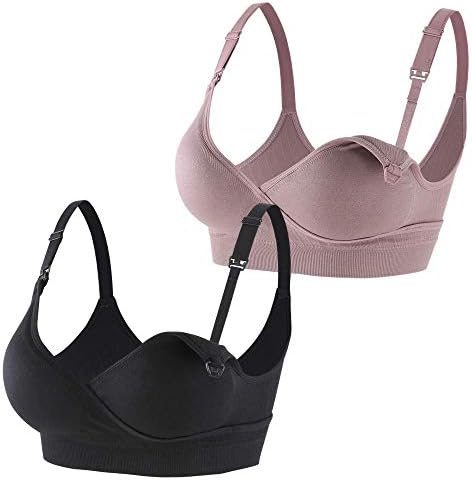 INIBUD Nursing Bra for Women Maternity Bra for Breastfeeding Clip Down Wrap Wireless Seamless Sleep Bra with Extenders