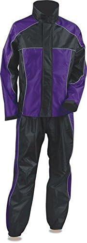 LADIES WOMEN'S MOTORCYCLE RAIN SUIT RAIN GEAR PURPLE BLACK WATERPROF LIGHTWEIGHT (XL Regular)