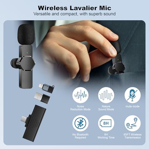 CKOKC Wireless Lavalier Microphone for iPhone - Android Computer, Mini Microphone with Windscreens & Pop Filters for Live Streaming, Video Recording, Interviews, YouTube, TikTok, Vlog