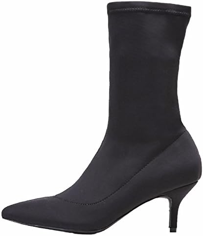 Maclin J 224-1 Women's Elastic Stretchy Sock Pointed Toe Low Kitten Clear Lucite Heel Ankle Boots Booties
