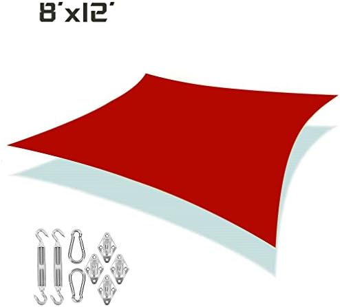 UNICOOL 8' X 12' Rectangle Sun Shade Sail UV Block For Outdoor Garden Patio Sunscreen Canopy With Stainless Steel Hardware Kit Terracotta