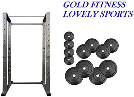 GOLD FITNESS Power Squat Rack 4 X 2 (Capacity 600 Kg) with (96 inch Height x 48 inch Breath and Length) and 80 kg Pure Rubber Weight +7 ft (25mm) Plain Rod