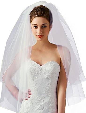 Women's Simple 2 Tier Cut Edge Bridal Wedding Veil with Comb Fingertip Length