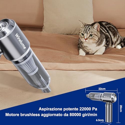 Wirelume Powerful Wireless Vacuum Cleaner Portable Car Vacuum Cleaner 25000Pa Strong Cyclonic Suction Blowing Brushless Motor Portable Rechargeable Lightweight for Pet Hair Vehicle Home