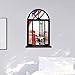 DNVEN Vintage London Telephone Booth England Big Ben Bus City Scenery 3D Full Colour High Definition Faux Window Frame Wall Decals Stickers Bedroom Living Room Playroom Decals 18 inches x 27 inches
