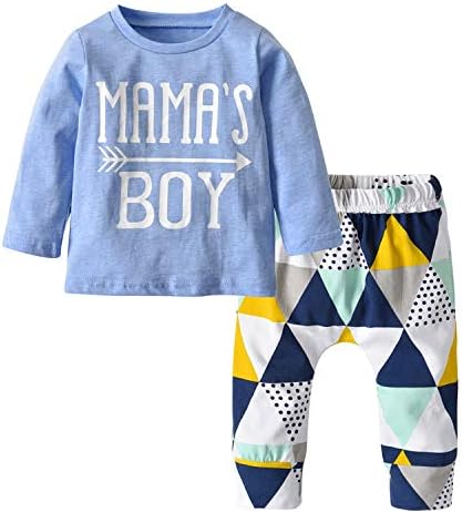 Baby Boys Mama's Boy Short Sleeve T-Shirt Tops Geometric Pants Clothes Set