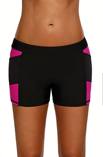 DRAGON VINES Womens Sexy Solid Stretch Board Shorts Tankini Bottom Swimwear ((US 8-10) M, pink-02)