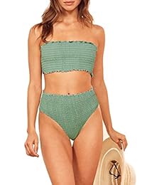 Eytino traje de baño de dos piezas para dama, sin tirantes, con camisa, de corte alto, para bikini (S-XL)