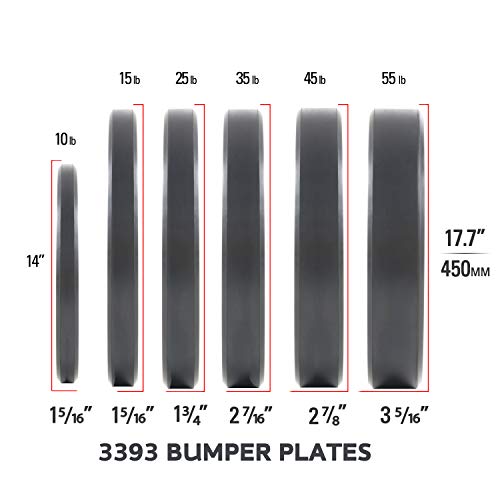XMark 260 lb Set Hi-Impact Bumper Plates, Three-Year Warranty, Hi-Impact Dead Bounce Commercial Olympic Bumper Weight Plates, XM-3393