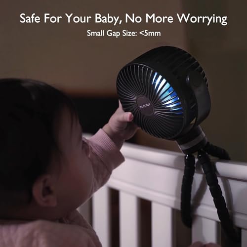 Momcozy Portable Stroller Fan, 8000mAh, 27H Ultra-long Usage Time, Detachable 4 Speed 360°Rotate, LED Night Light with 2 Modes, USB Handheld Cooling Fan for Travel, Car Seat, Bedroom